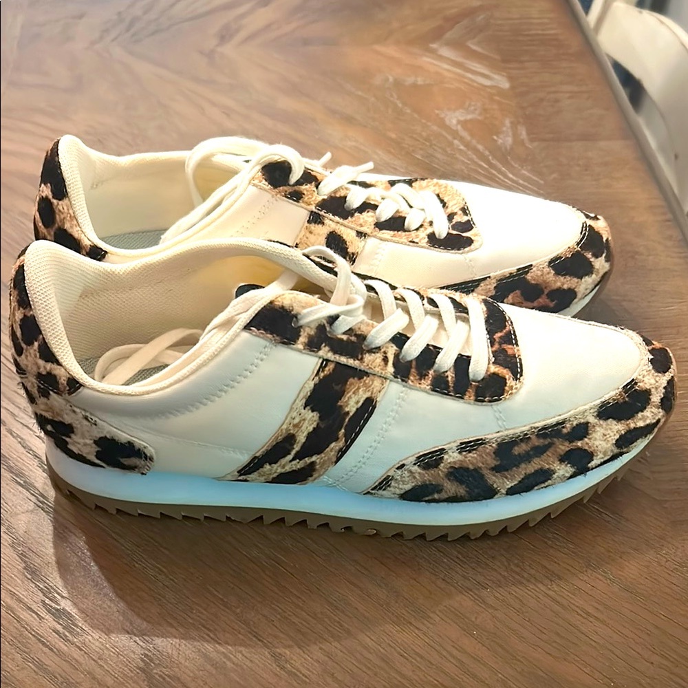 Worn once! Crew trainers with calf hair size 9